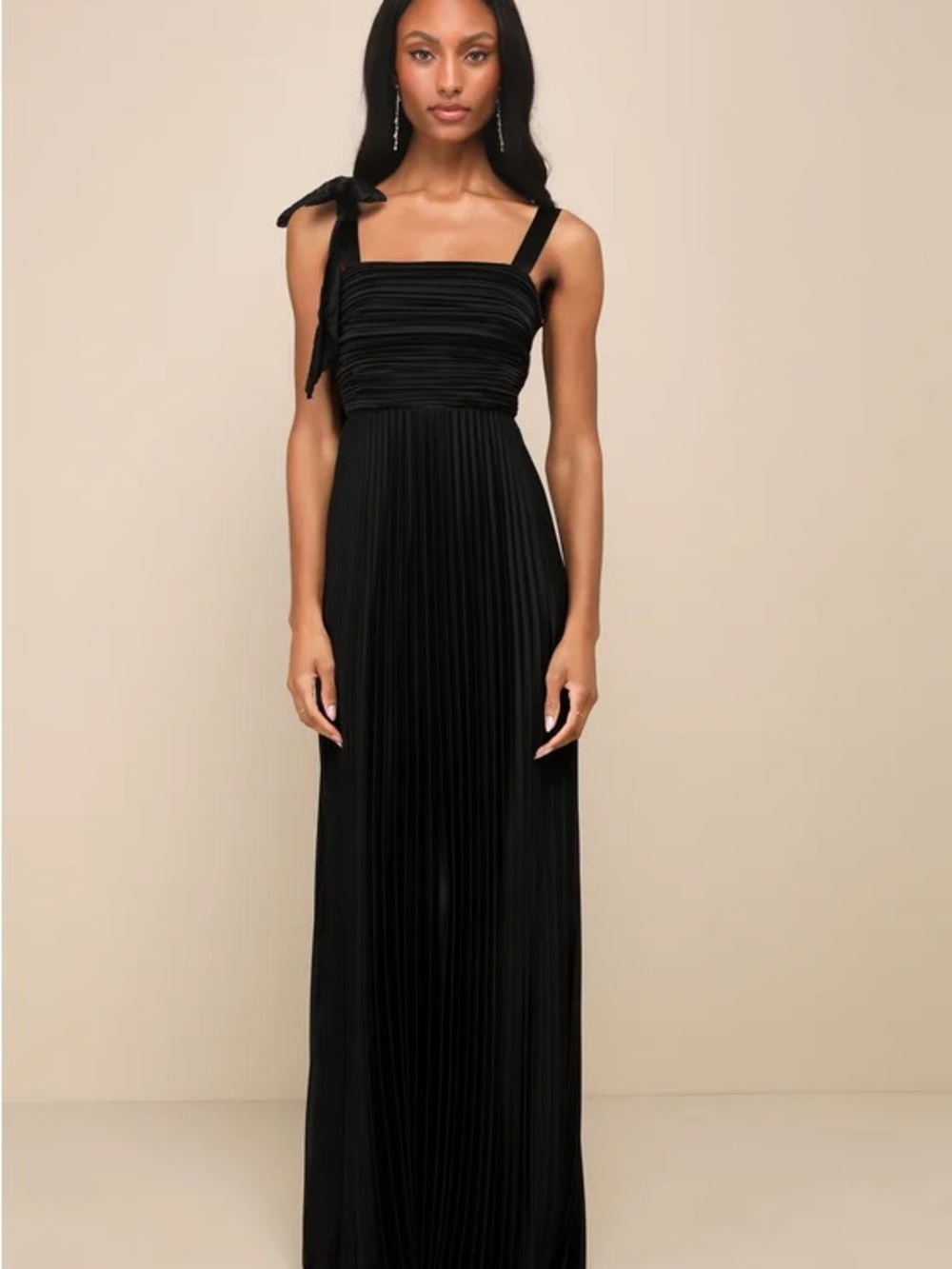 Lulu's Black Pleated Maxi Dress with Tie Shoulder Strap
